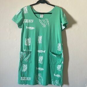 Vintage 90s Block Print Fish Mini Dress with Pockets​​​​